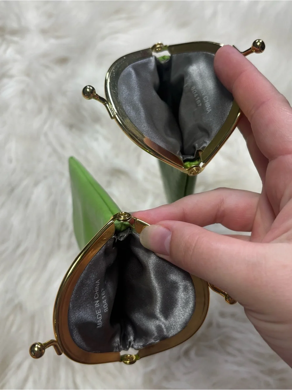 2 Kate Spade Bright Lime Green Leather Kiss-Lock Eyewear Case with Gold Hardware